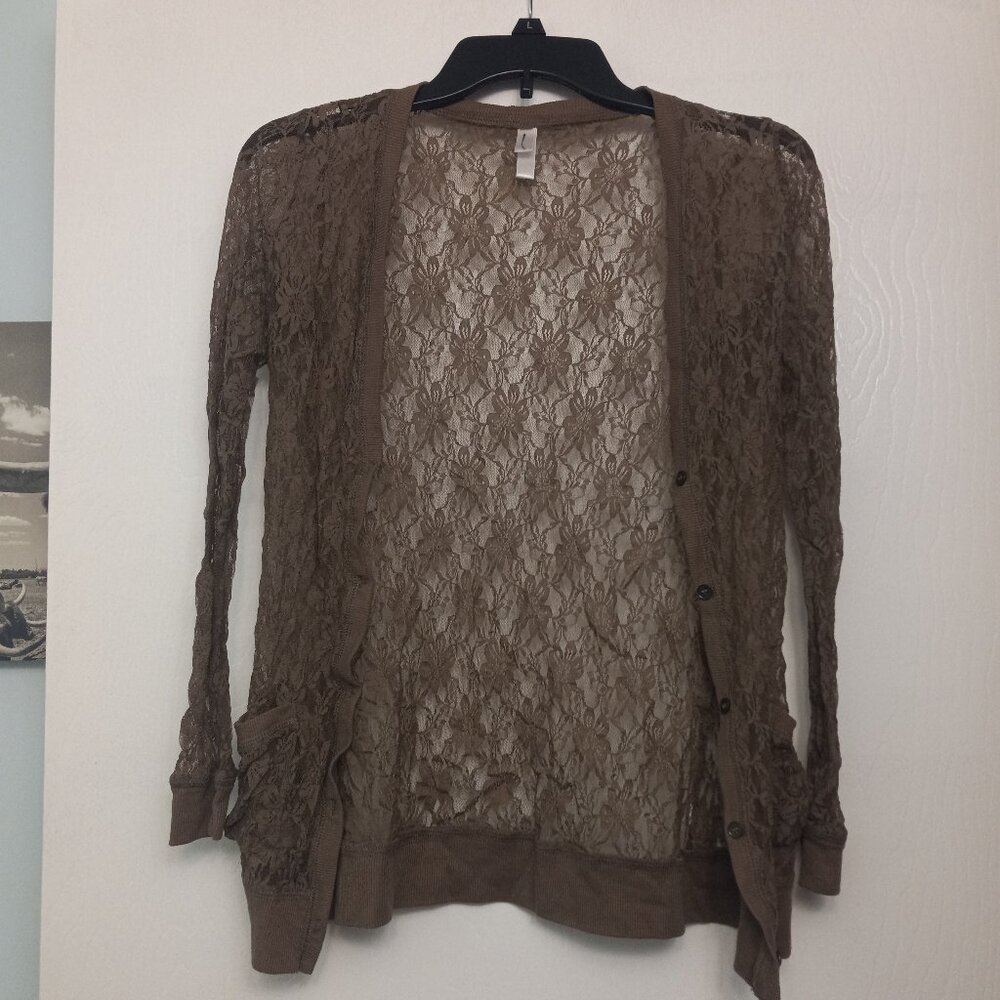 brown lace over shirt size small